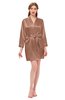 ColsBM D76615 Copper Brown V-neck Cute Long Sleeve Short Robe with White Trim
