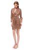 ColsBM D76615 Copper Brown V-neck Cute Long Sleeve Short Robe with White Trim