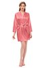 ColsBM D76615 Coral V-neck Cute Long Sleeve Short Robe with White Trim