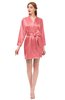 ColsBM D76615 Coral V-neck Cute Long Sleeve Short Robe with White Trim