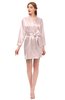 ColsBM D76615 Crystal Pink V-neck Cute Long Sleeve Short Robe with White Trim