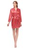 ColsBM D76615 Deep Sea Coral V-neck Cute Long Sleeve Short Robe with White Trim