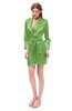 ColsBM D76615 Forest Green V-neck Cute Long Sleeve Short Robe with White Trim