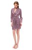 ColsBM D76615 Mauve Orchid V-neck Cute Long Sleeve Short Robe with White Trim