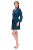 ColsBM D76615 Moroccan Blue V-neck Cute Long Sleeve Short Robe with White Trim
