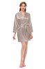 ColsBM D76615 Shadow Gray V-neck Cute Long Sleeve Short Robe with White Trim