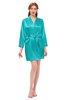 ColsBM D76615 Teal V-neck Cute Long Sleeve Short Robe with White Trim