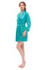 ColsBM D76615 Teal V-neck Cute Long Sleeve Short Robe with White Trim