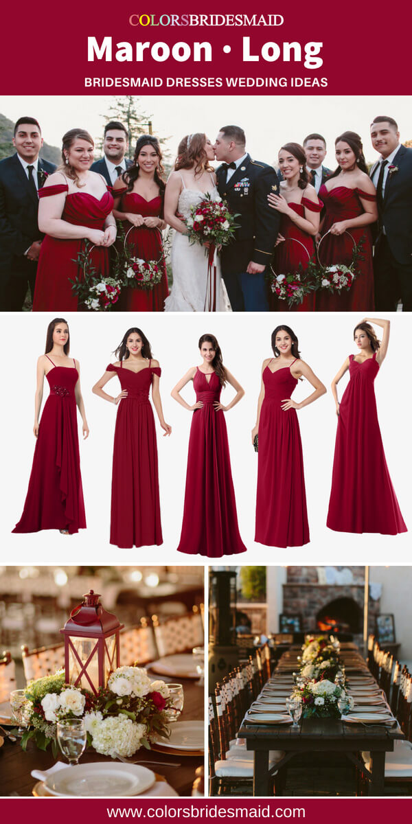 maroon bridesmaid dresses long