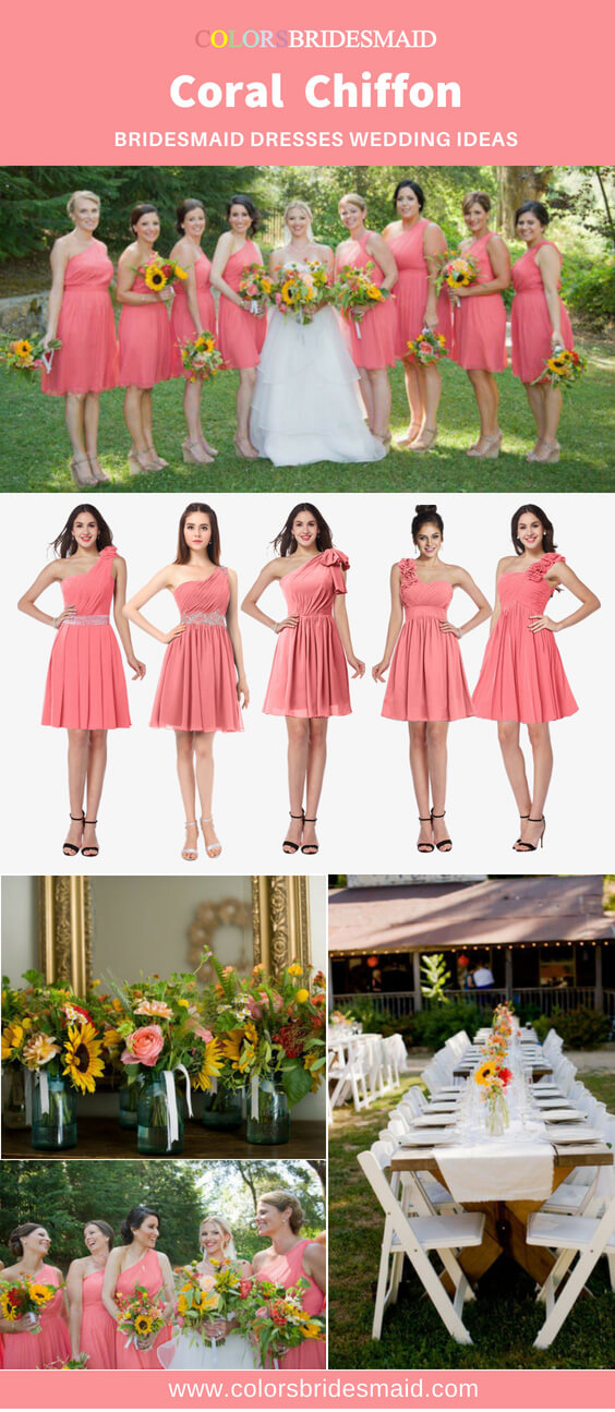 coral chiffon bridesmaid dresses