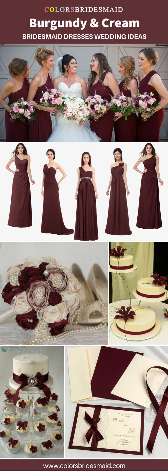 burgundy and cream bridesmaid dresses