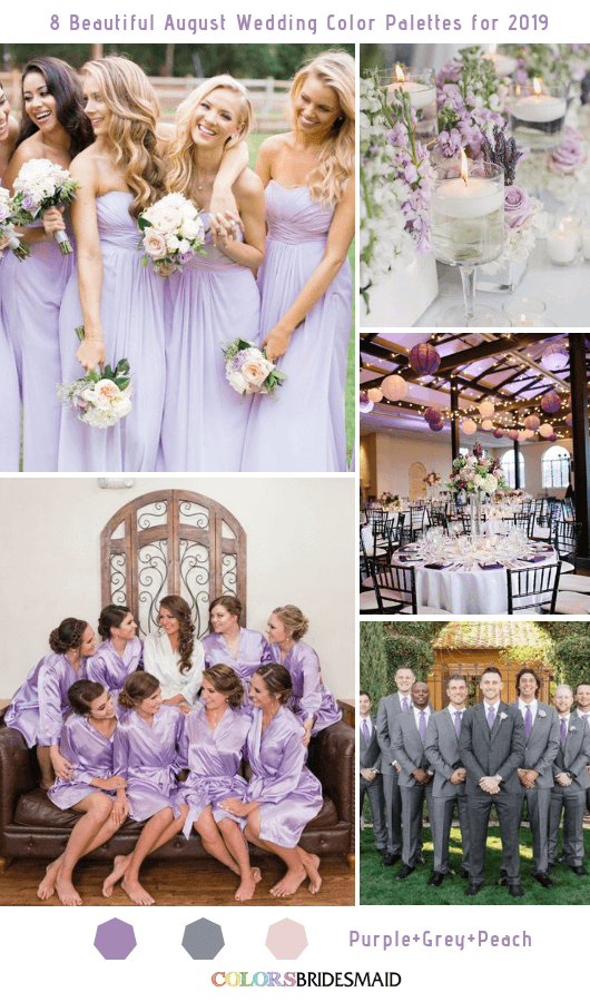 8 Beautiful August Wedding Color Palettes for 2019 - Purple, Grey and Peach