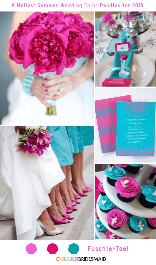 8 Fresh Summer Wedding Color Palettes and ideas for 2019 - Fuschia and Teal