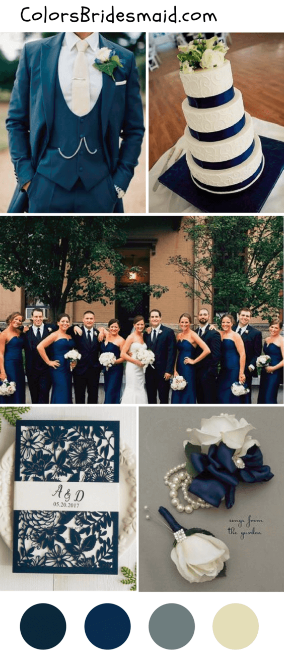 Navy blue and white wedding color palette for fall 2018