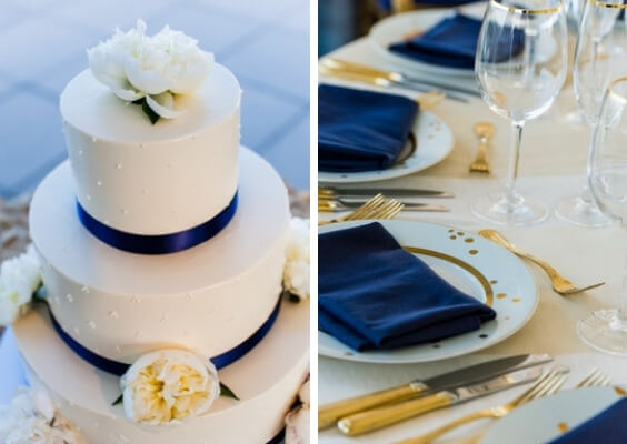 royal blue napkin and white wedding cake for fall royal blue wedding