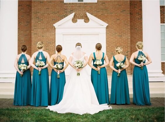Blue Wedding - Teal Bridesmaid Dresses Paired with Light Brown ...