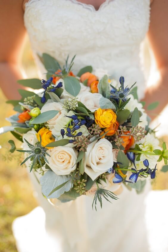 bright colorful flowers for fall cornflower blue wedding