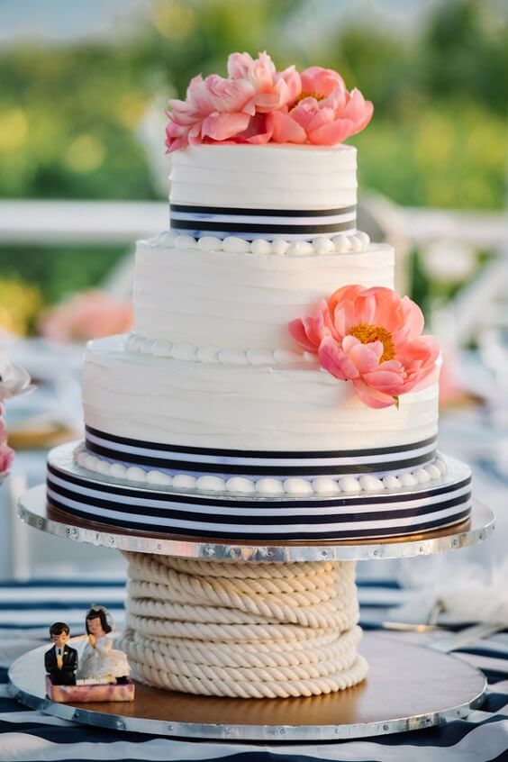 coral and navy wedding cake for 2019 fall coral wedding