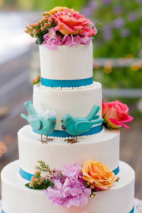 coral and teal wedding cake for 2019 summer coral wedding