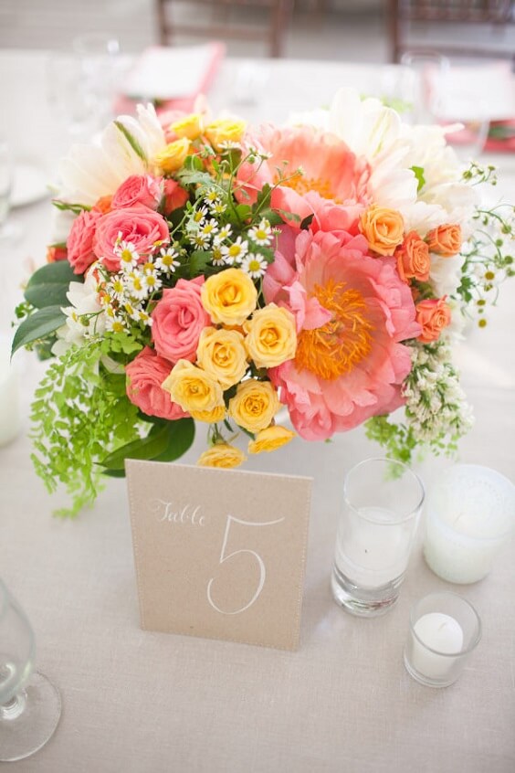 centerpiece and table card for 2019 summer coral wedding