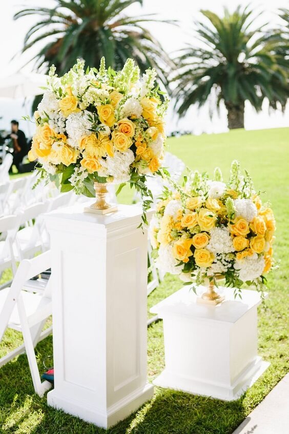Wedding ceremony decorations for White and Yellow May Wedding 2020