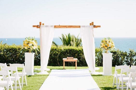 Wedding ceremony decorations for White and Yellow May Wedding 2020