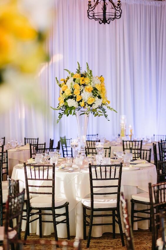 Wedding table decorations for White and Yellow May Wedding 2020