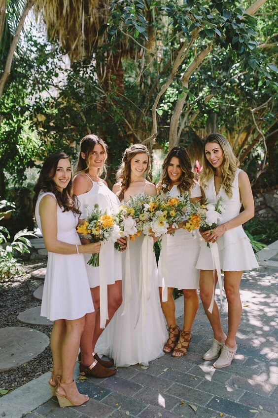 White bridesmaid dresses for White and Yellow May Wedding 2020