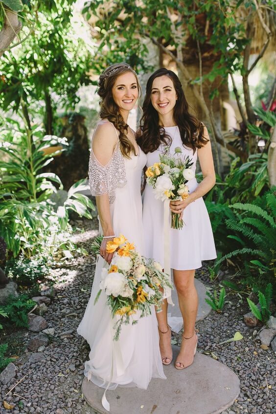 White bridesmaid dresses for White and Yellow May Wedding 2020