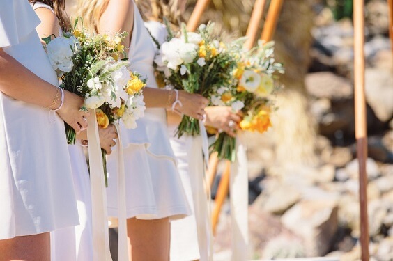 White bridesmaid dresses for White and Yellow May Wedding 2020