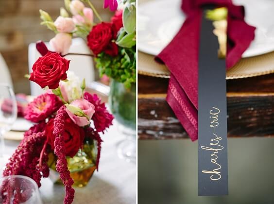 Wedding table decorations for Burgundy and Fuchsia May Wedding 2020