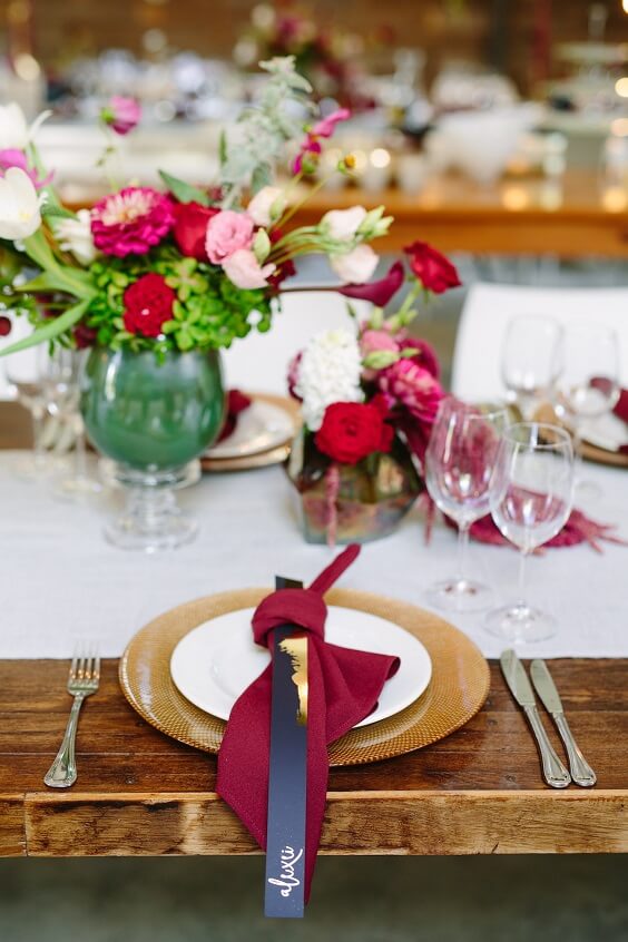 Wedding table decorations for Burgundy and Fuchsia May Wedding 2020