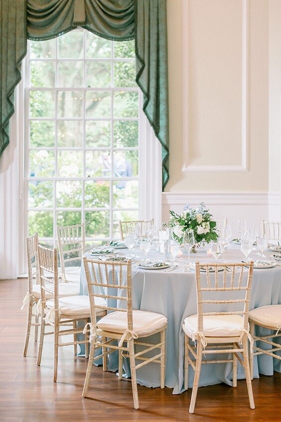 Weddin table decorations for Light blue and White May Wedding 2020