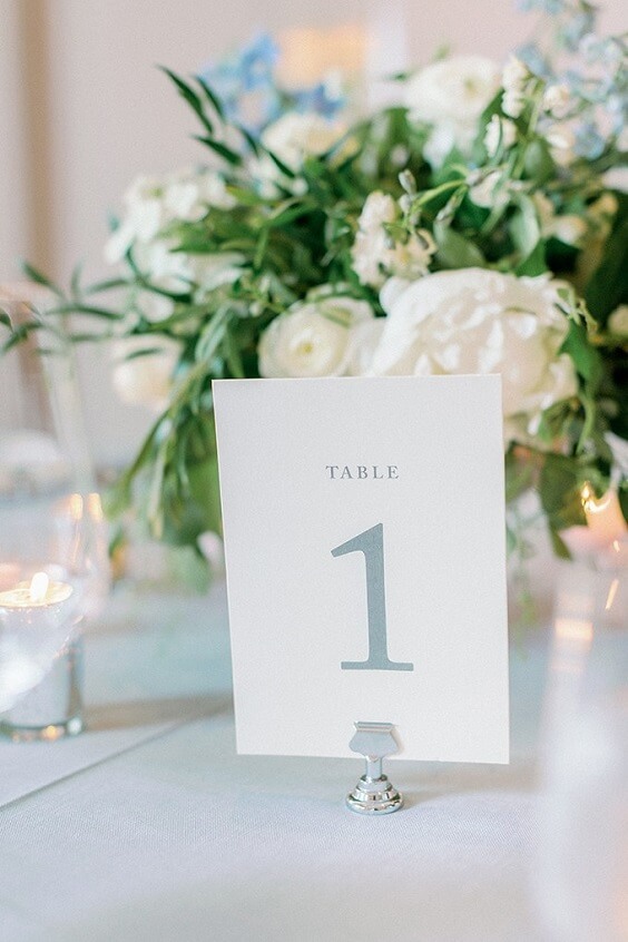 Weddin table decorations for Light blue and White May Wedding 2020