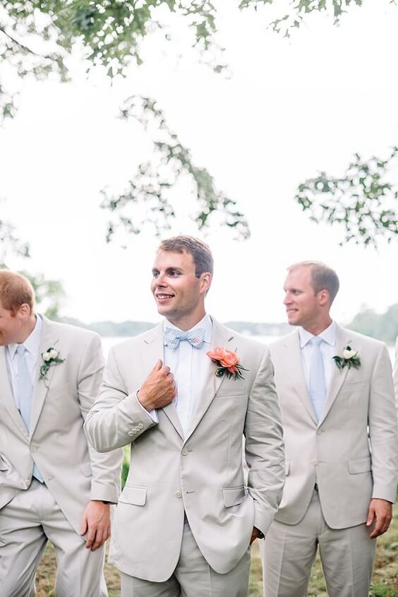 Silver grey suits for Peach and Silver Grey May Wedding 2020