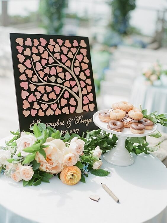 Wedding table decorations for Peach and Silver Grey May Wedding 2020
