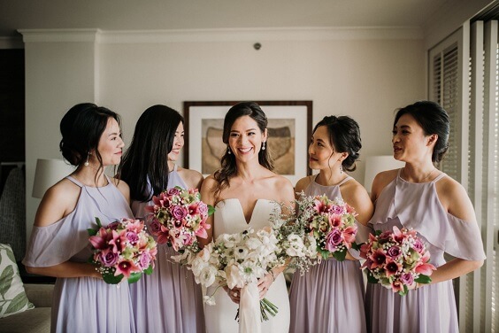 Pale lilac bridesmaid dresses for Pale Lilac and Pink May Wedding 2020