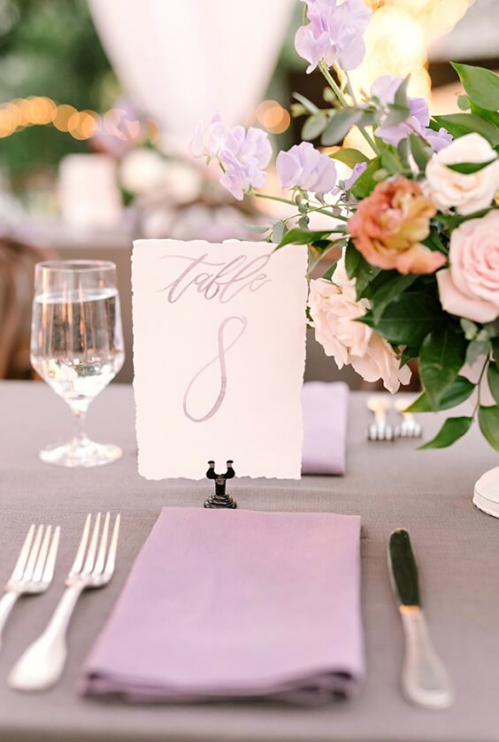 Wedding table decorations for Pale Lilac and Pink May Wedding 2020