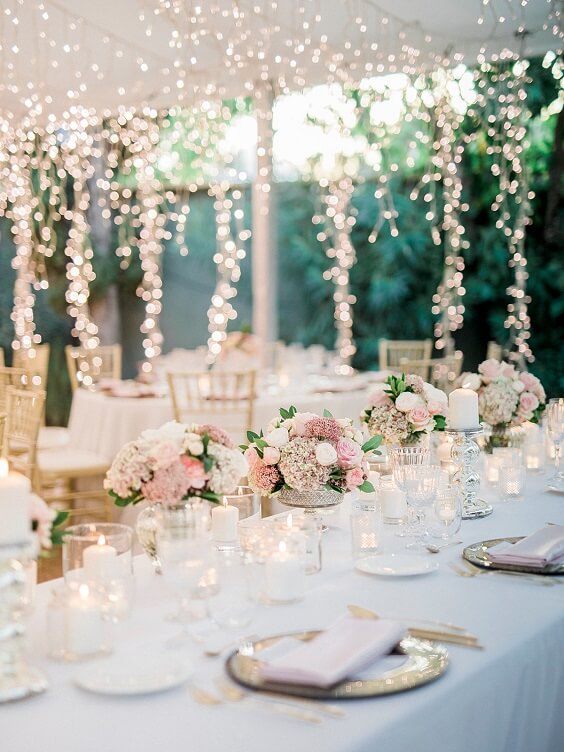 Wedding table decorations for Pale Lilac and Pink May Wedding 2020
