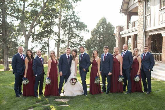 burgundy bridesmaid dresses and navy mens suits for navy burgundy gold wedding