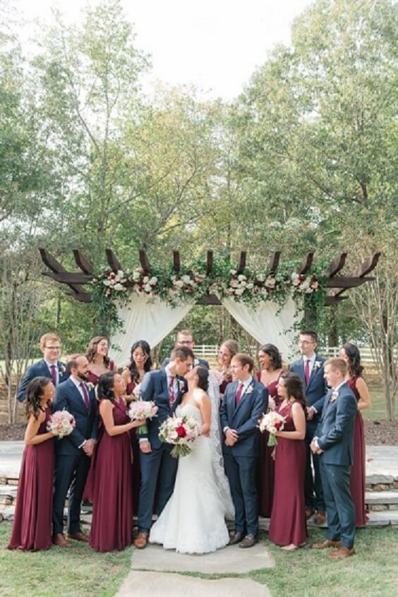 burgundy bridesmaid dresses and navy mens suits for navy burgundy gold wedding