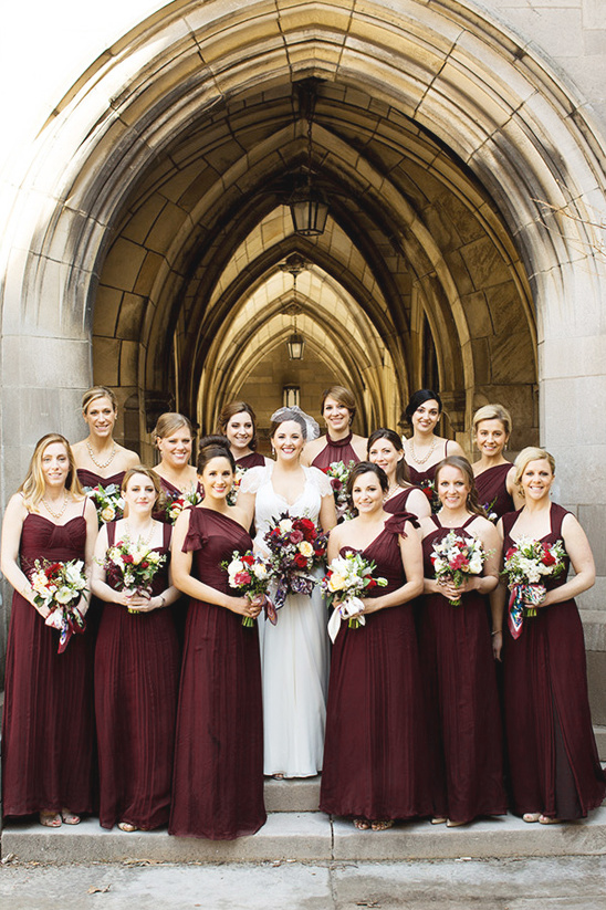 bridesmaid dresses maroon and gold