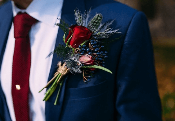 Navy suit for navy, burgundy and gold wedding
