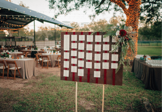 Wedding venue decorations for navy, burgundy and gold wedding
