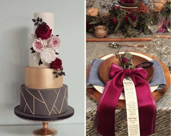 Wedding cakes for Burgundy, Grey and Gold Winter Wedding