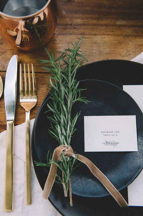 wedding tableware for green, black and gold wedding