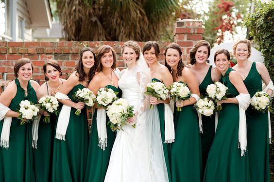 Green bridesmaid dresses Green, Ivory and Gold Winter Wedding