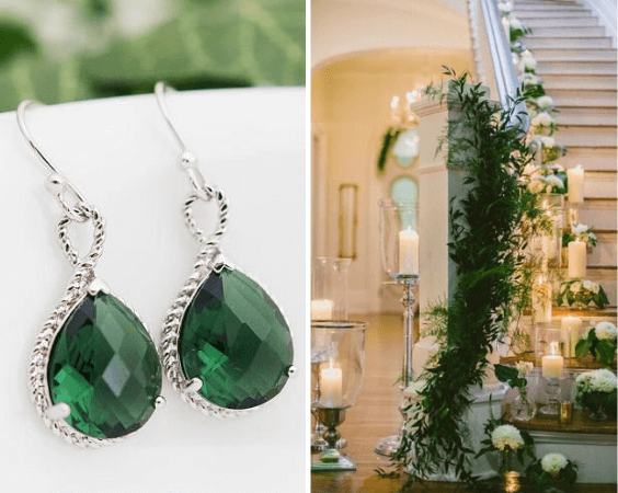 wedding earrings for Green, Ivory and Gold Winter Wedding