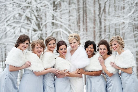 White bride and Bridesmaid dresses for Ice Blue, Aqua and Silver Winter Wedding Ideas