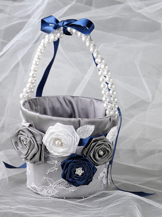 Flower girl basket for Navy, Grey and White Winter Wedding